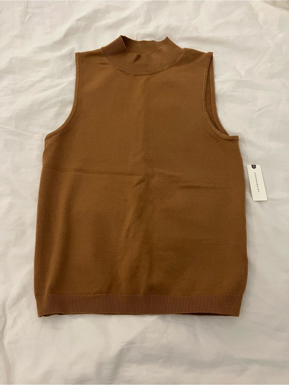 Anthropologie tan knit high neck tank top NWT medium